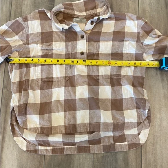 Everlane Flannel Button Down Cotton Poppver Brown and White Checkered Shirt - Picture 3 of 4